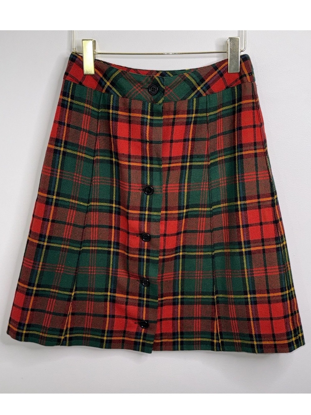Vtg. Agile Florence Walsh Red Green Plaid Tartan A - Skirt Wool Size 8 Lined